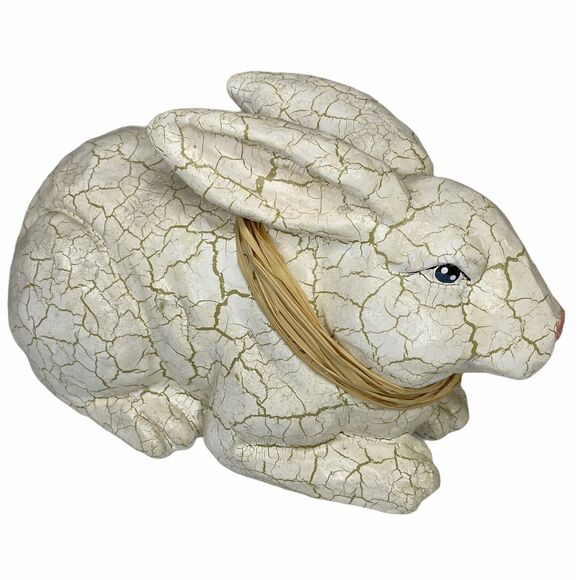 Farmhouse Easter Bunny Rabbit Figure White Antique Crackle Finish Spring Decor - Picture 2 of 12